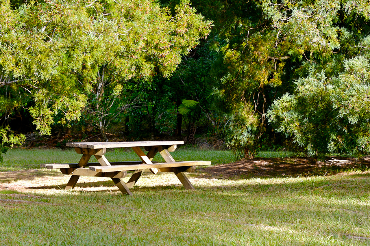 A picnic table.